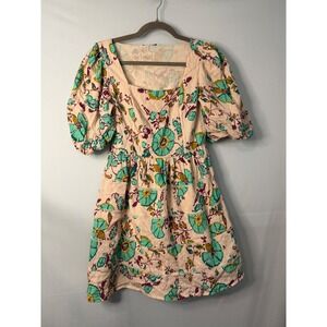 ONLY Cloud Dancer Floral‎ Print Puff Sleeve Square Neck Tiered Dress Size 36